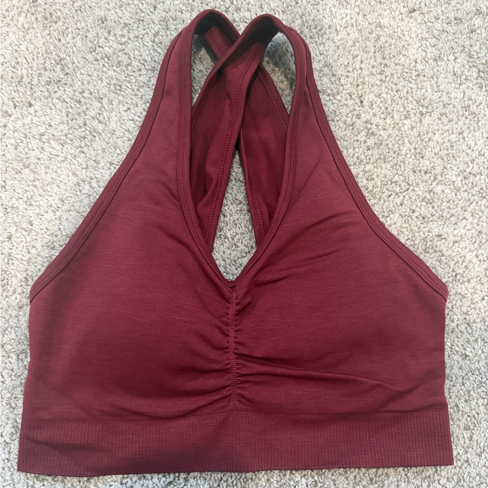 Alphalete Amplify Criss Cross Sports Bra Burgundy